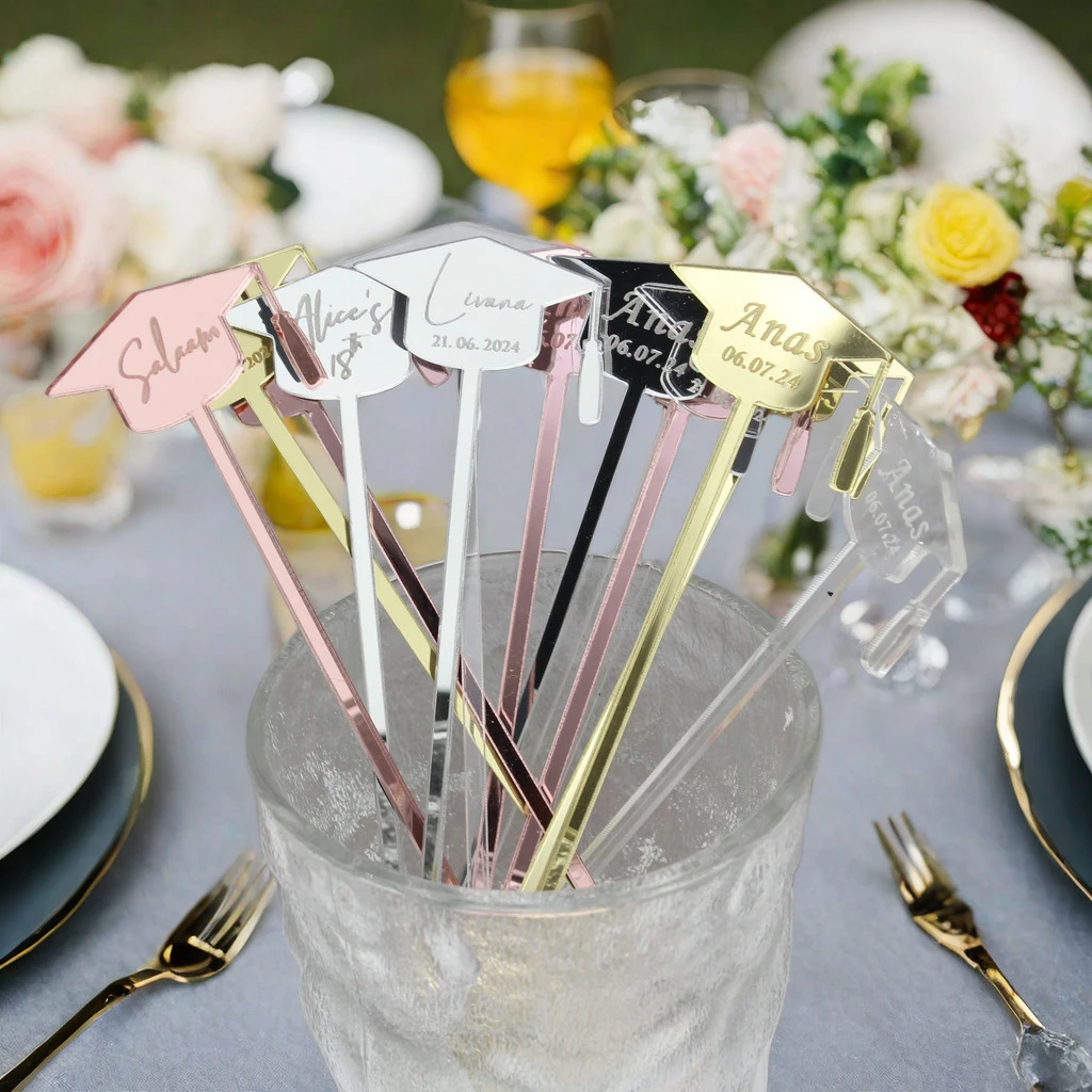 12/60/120pcs Personalised Carved Baptism Swizzle Decoration Party Table Decoration Graduation Drink Stirrer Party Cocktail Stirs