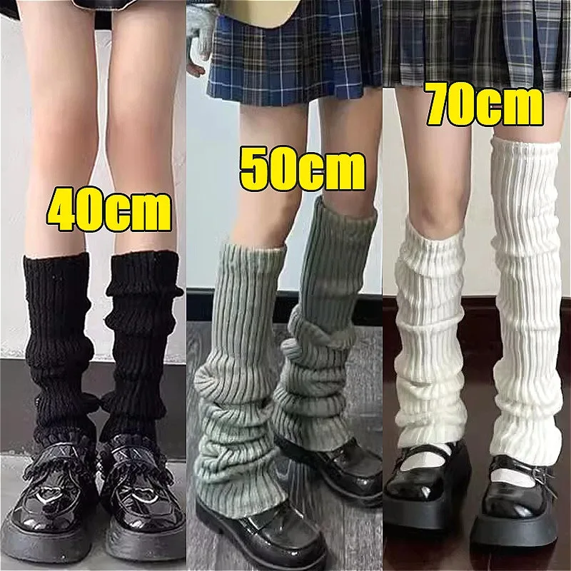 40/50/70cm Lolita Leg Warmers Socks Female Knitted Warm Foot Cover White Black Warmer Lady Autumn Winter Crochet Sock Boot Cuffs