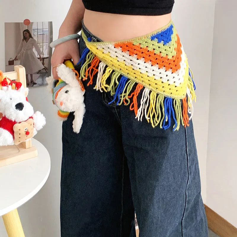 

Knitted Triangle Scarf Waist Belt Back Flap Women Trendy Layering Unique Premium Soft Comfortable Lightweight Adjustable Chic