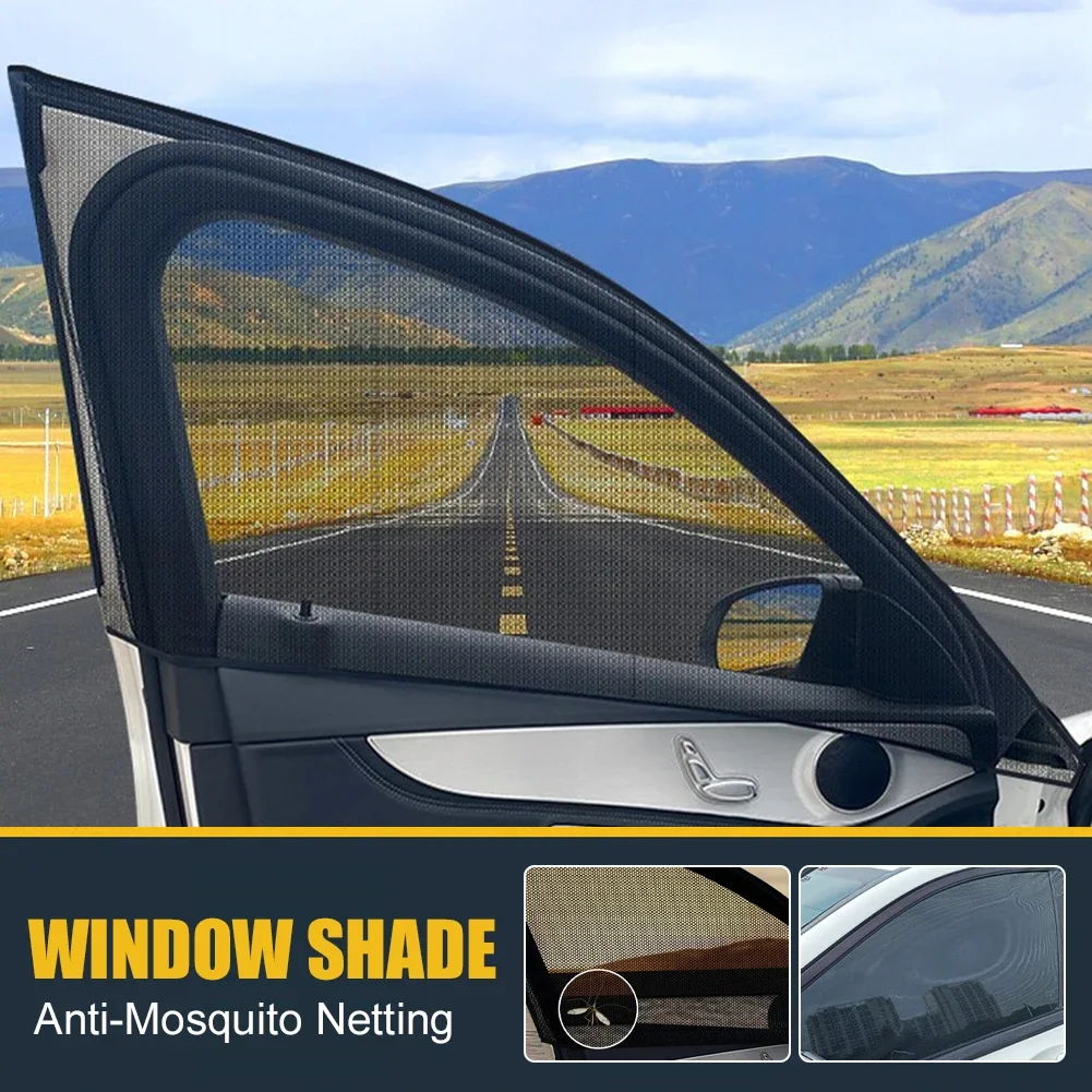 2pcs Universal Car Window Screen Door Covers Side Window UV Sunshine Plate Shade Mesh Mosquito Net Protection Film Accessories