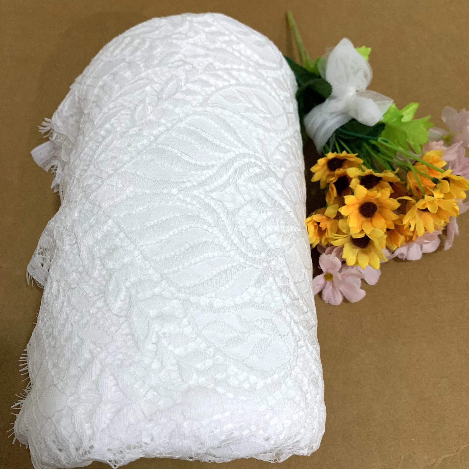 

Thick Yarn High Quality Soft Eyelash Lace Clothing Dress Sewing Lace Off white 1 Piece=3 Meters Long