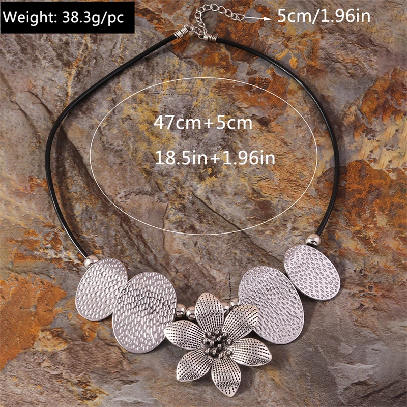 Ethnische Blumen-Halskette aus Legierung für Frauen, Choker-Halskette, Mädchen-Party-Festival-Schmuck-Dekoration – Detail 4