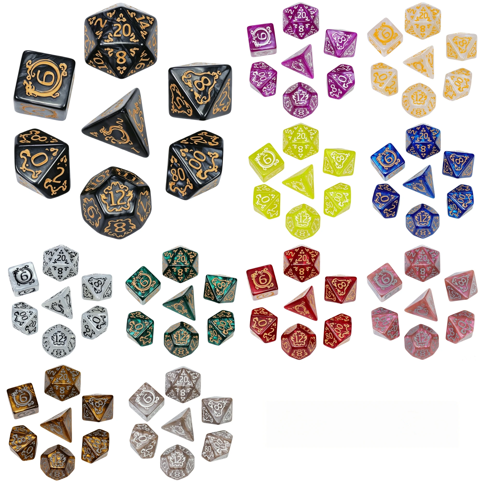 7pcs DND Dice Set Acrylic Polyhedral Dice with Unique Dragon Pattern for TRPG Entertainment Board Game Accessories
