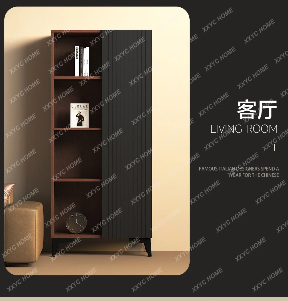 

DDSolid wood, integrated floor-to-ceiling living room with cabinet doors, light luxury, high-end shelf customization