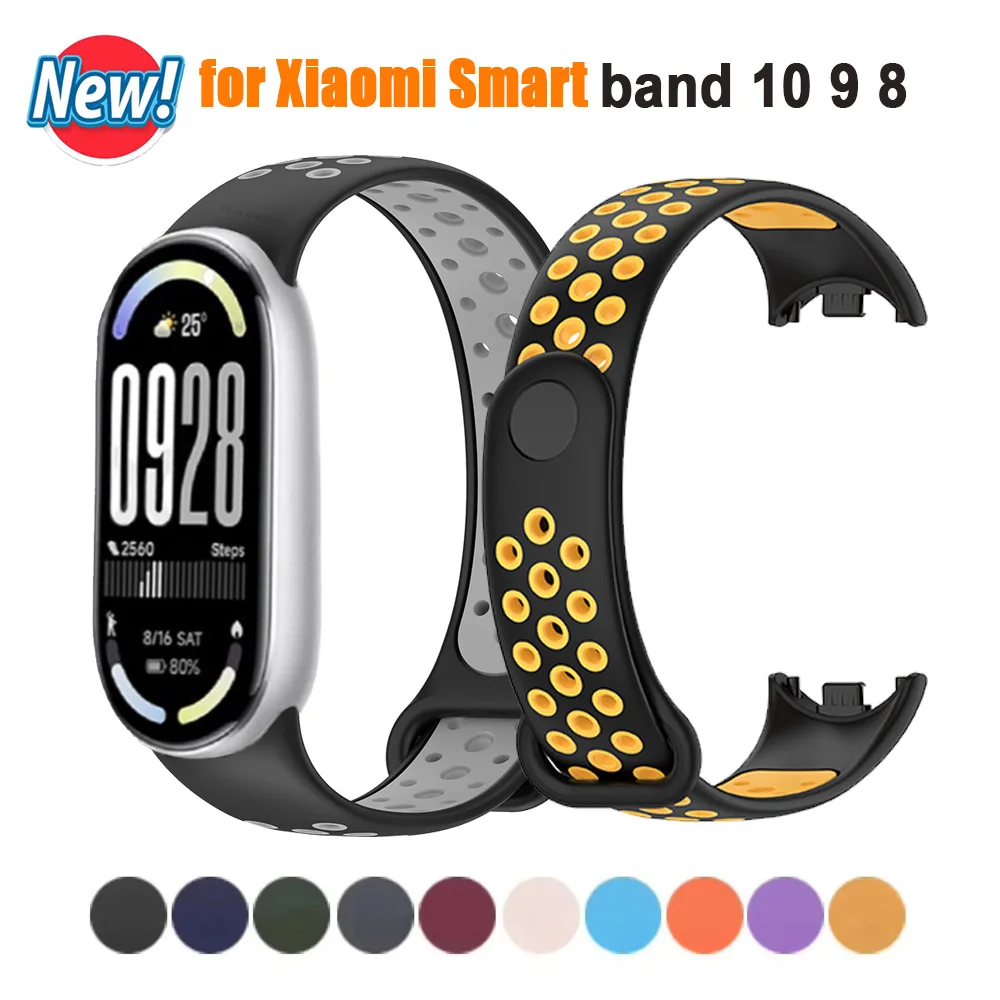 Sport Silicone Strap for Xiaomi Smart Band 10 9 8 Wristbands Replacement Bracelet Correa for Xiaomi Mi Band 10 9 8 Accessories