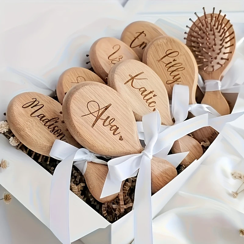 Custom Name Mini Portable Massage Comb,Air Cushion Scalp Massager with Ribbon, Ideal Hair Care Brush for Wedding Bridesmaid Gift