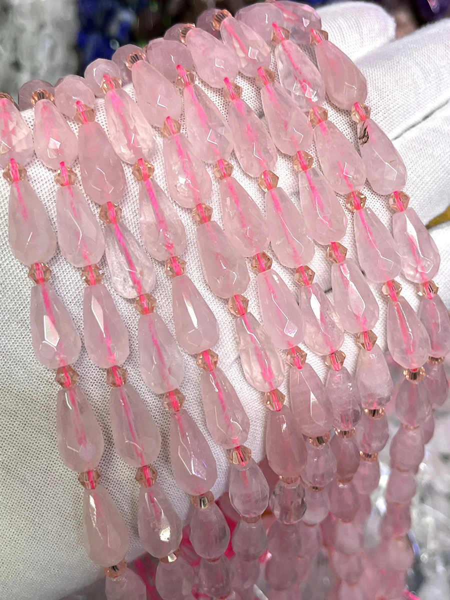 

Natural Pink Crystal Yaw Handmade Drop Beads Faceted Loose For Jewelry Making DIY Necklace Bracelet 15''8x16mm