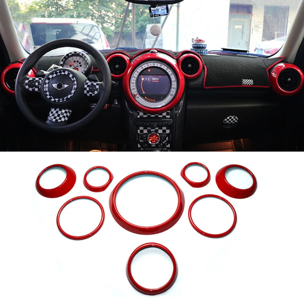 8Pcs Interior Front Center Dashboard Decorative Ring Loop Frame Vent Outlet Circle Covers For M Coope r R 60 Country 2013-16