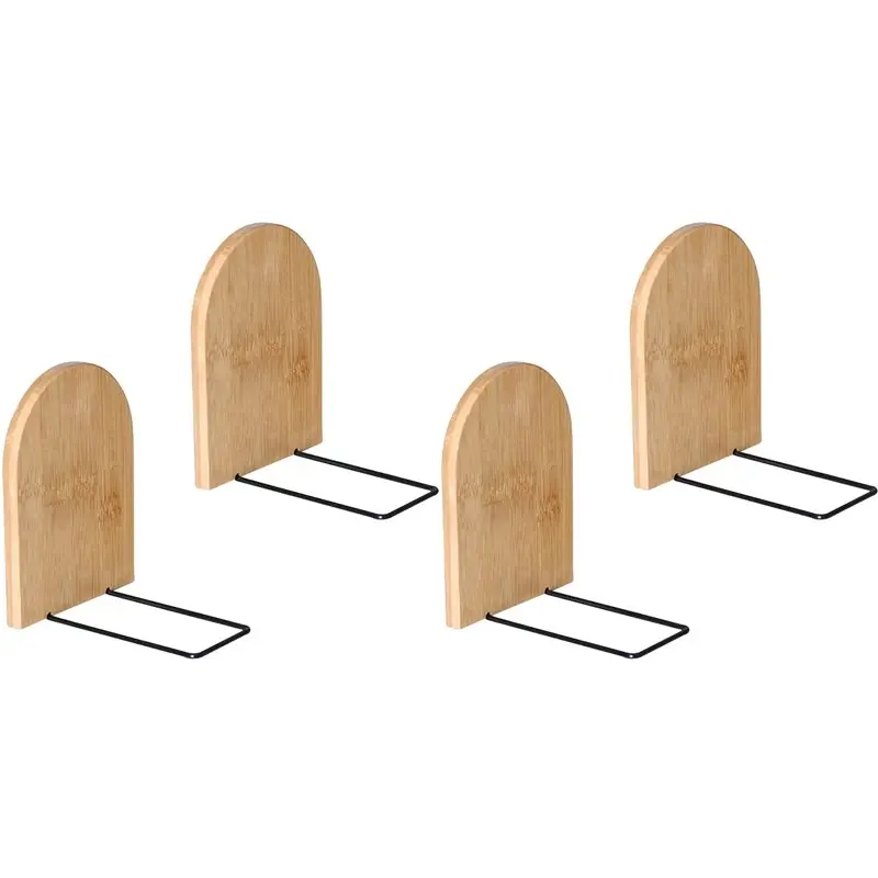 THIVN-4X Wooden Book Ends Wood Decorative Bookends Office Book Stand Bookshelf Ends Sturdy Book Holders For Shelves
