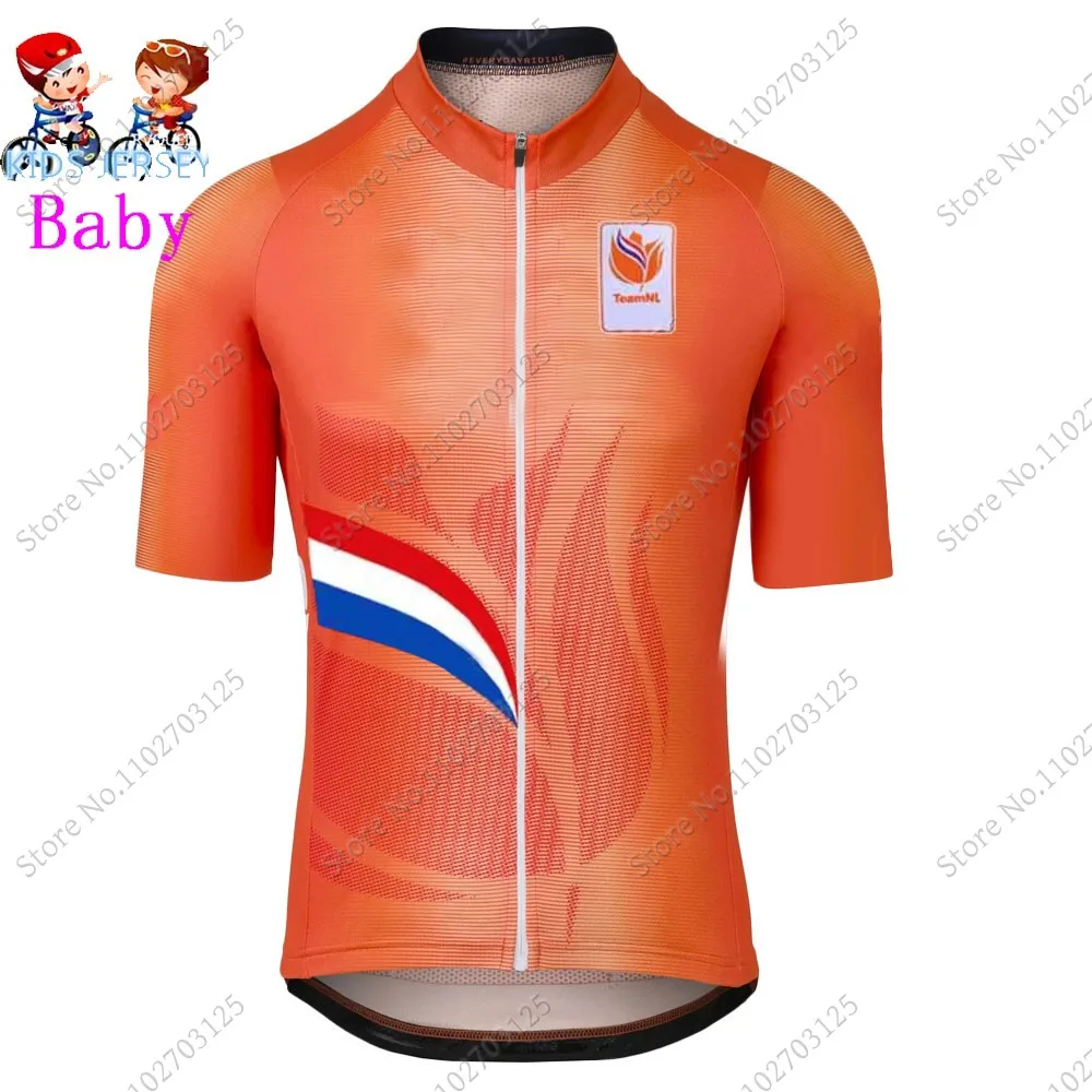 2024 Kids Netherlands National team Cycling Jersey Set Boys Girls Cycling Clothing Road Bike Shirts Suit Bicycle Pants MTB