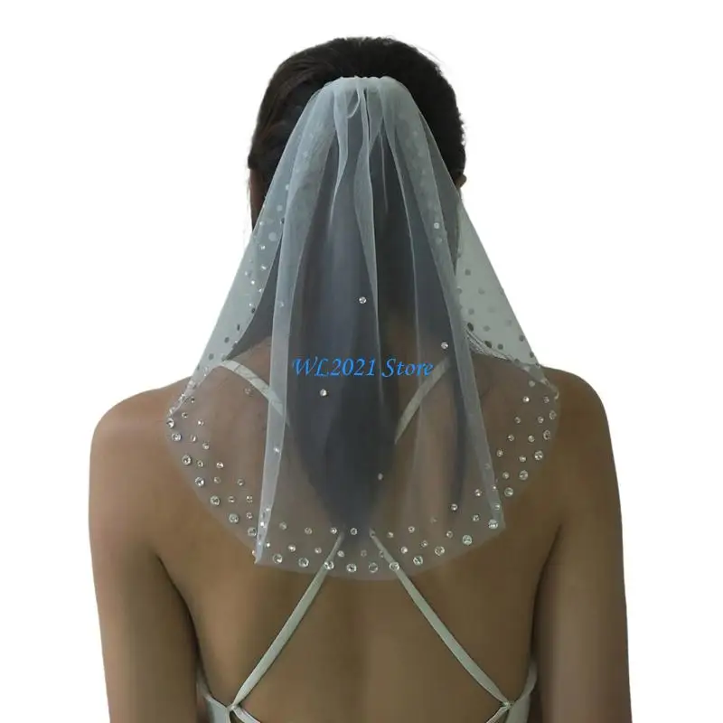 

G5GC Stylish Rhinestones Trimmed Mantilla Veil Bridal Veil For Wedding Photography