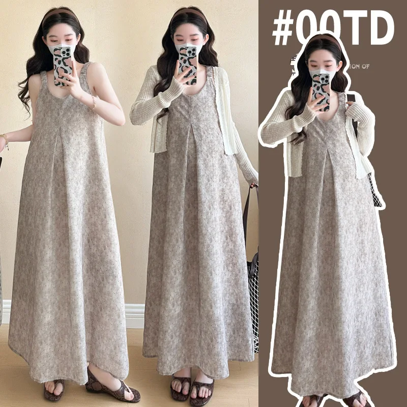 

Summer Maternity Set: Plus-Size Chiffon Sundress+Elegant Cover-Up - Sophisticated Two-Piece Pregnancy Outfit for Expecting Moms