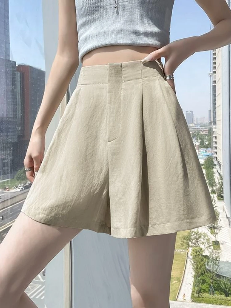 Summer High Waist Wide-Leg Shorts for Women Loose A-Shaped Solid Color Fashion Leisure Suit Shorts Korean Style Shorts Women
