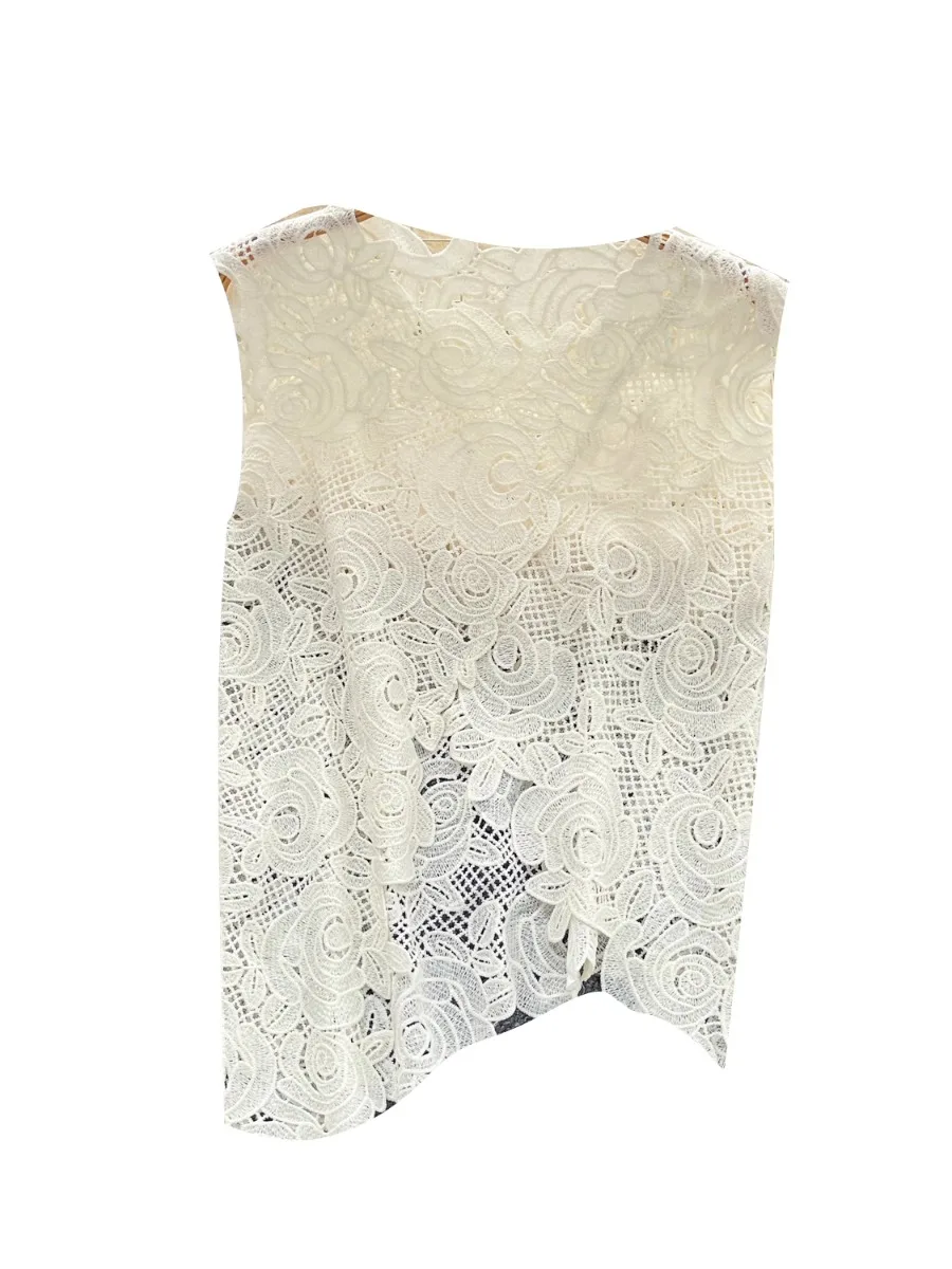 Foamlina Top da ragazza con ritaglio all'uncinetto in pizzo irregolare da donna 2025 Estate New Chic Versatile Capispalla unico Gilet senza maniche Camis