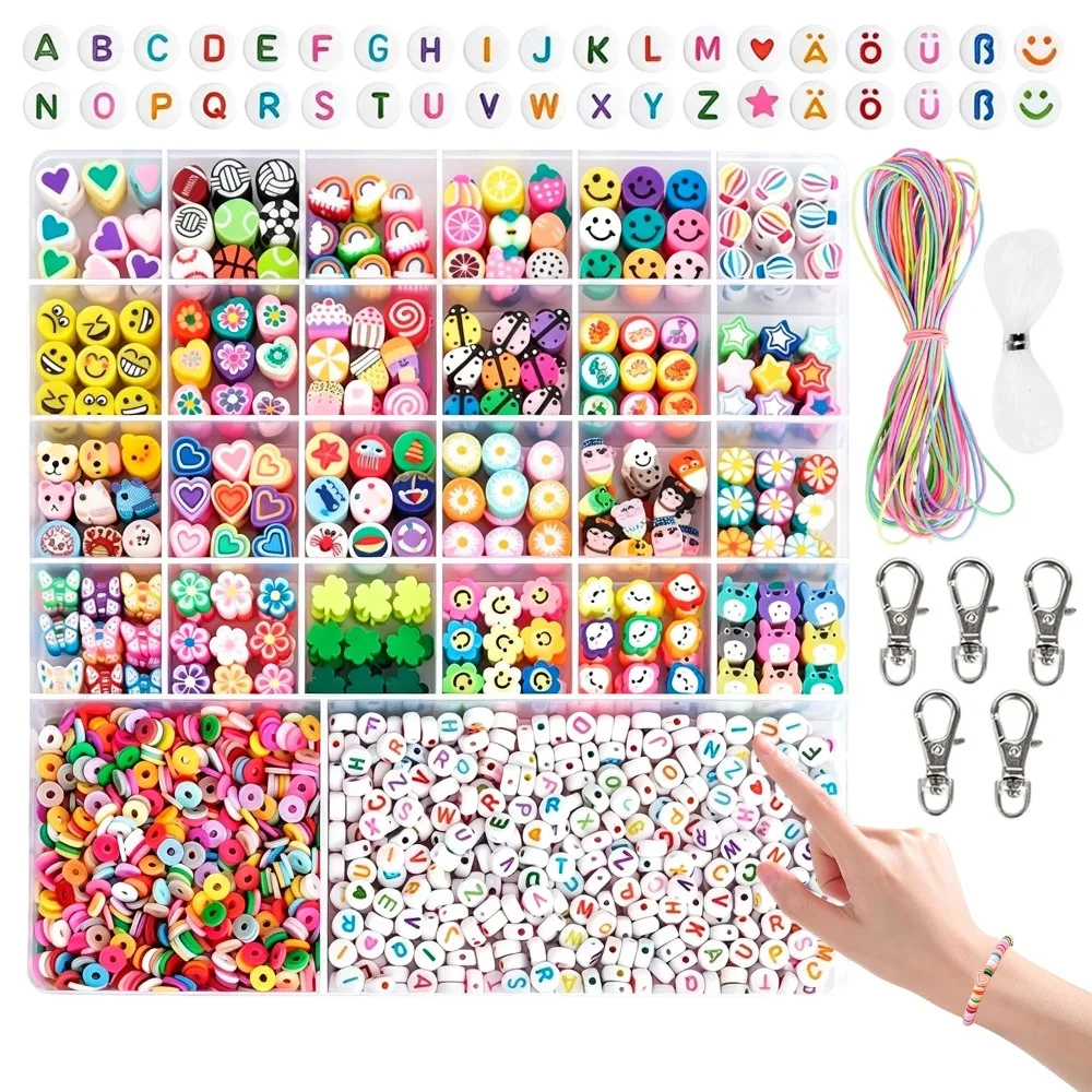 Kit de 1800 perles DIY pour la création de bracelets, colliers, boucles d'oreilles, porte-clés, et sangles de téléphone portable.