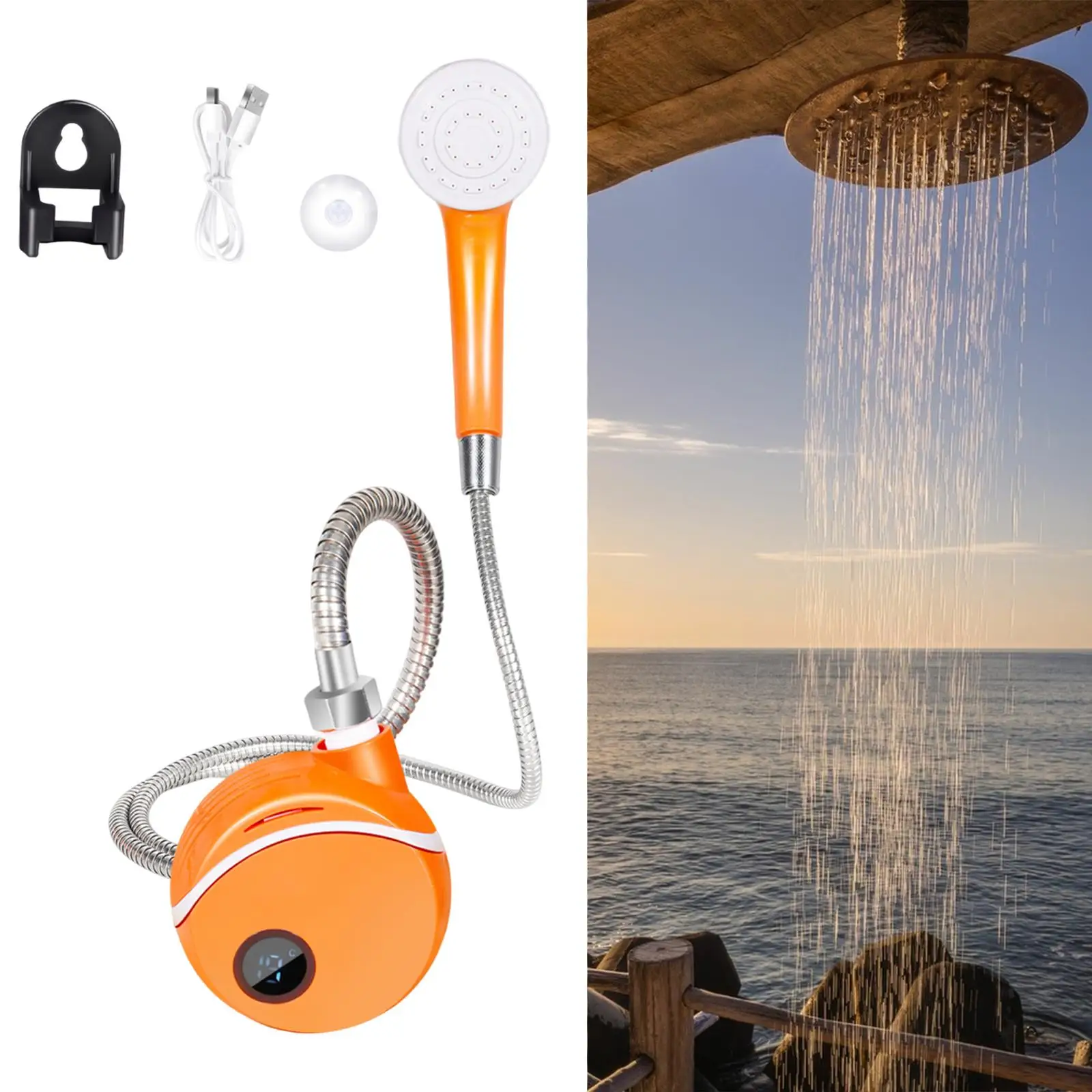 Portable Camping Shower USB Rechargeable Compact Versatile Digital Display