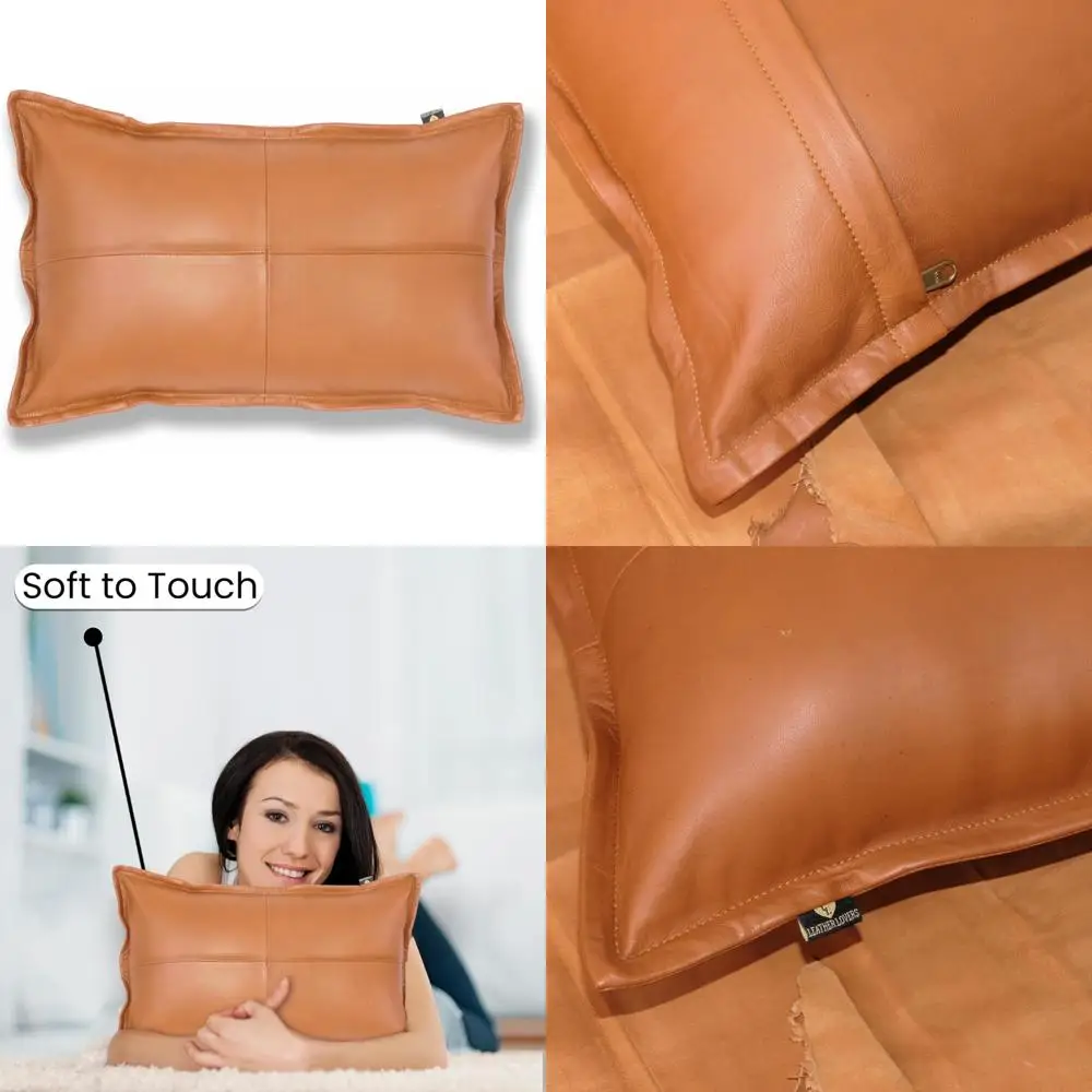 

100% Lambskin Leather Pillow Cover - Sofa Cushion Case for Living Room & Bedroom Decorative Throw Covers