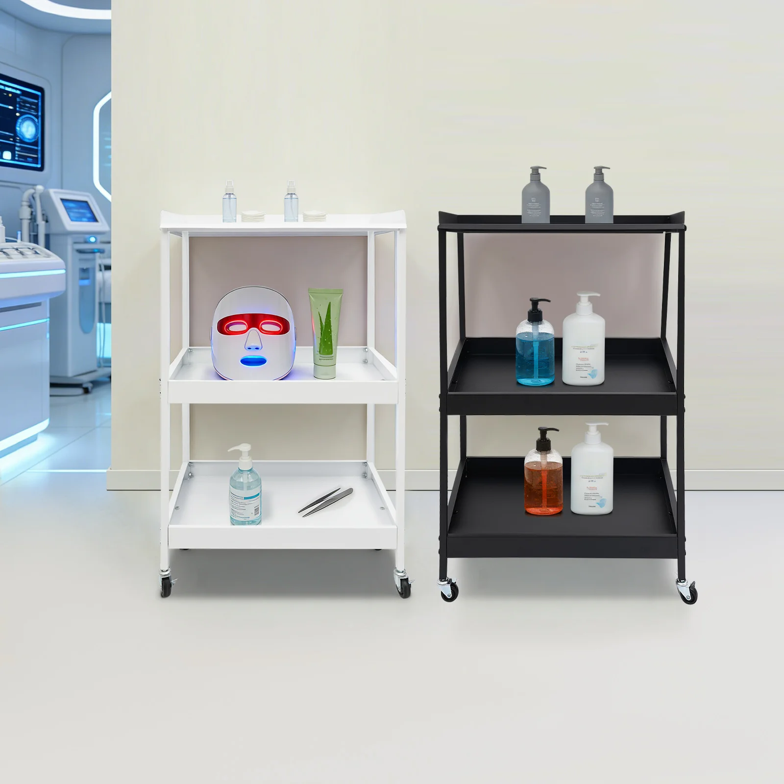 3 Tier Rolling Cart, Multifunctional Utility Office Trolley, 3-Tier Tool Trolley for Office, Home, Tattoo Salon, Spa Clinic, Workshop