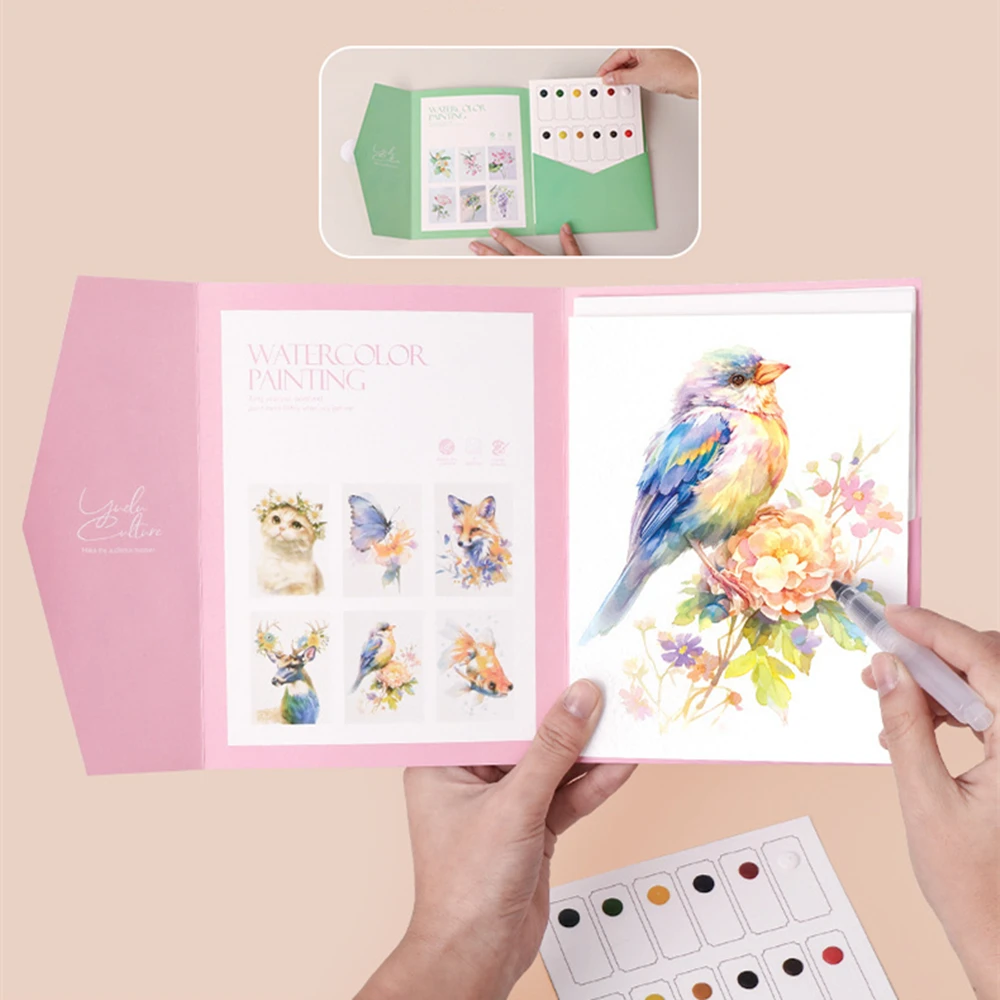 

Creative Watercolor Coloring Book with 12 Solid Colors | Stress Relief Doodle Art Pad for Kids | Children's Painting Sketch Gift