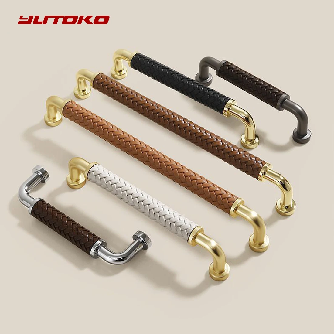 Luxury Golden Kitchen Cabinet Handles Zinc Alloy Cowhide Drawer Wardrobe Door Handle Furniture Cabinet Drawer Pulls Leather Knob