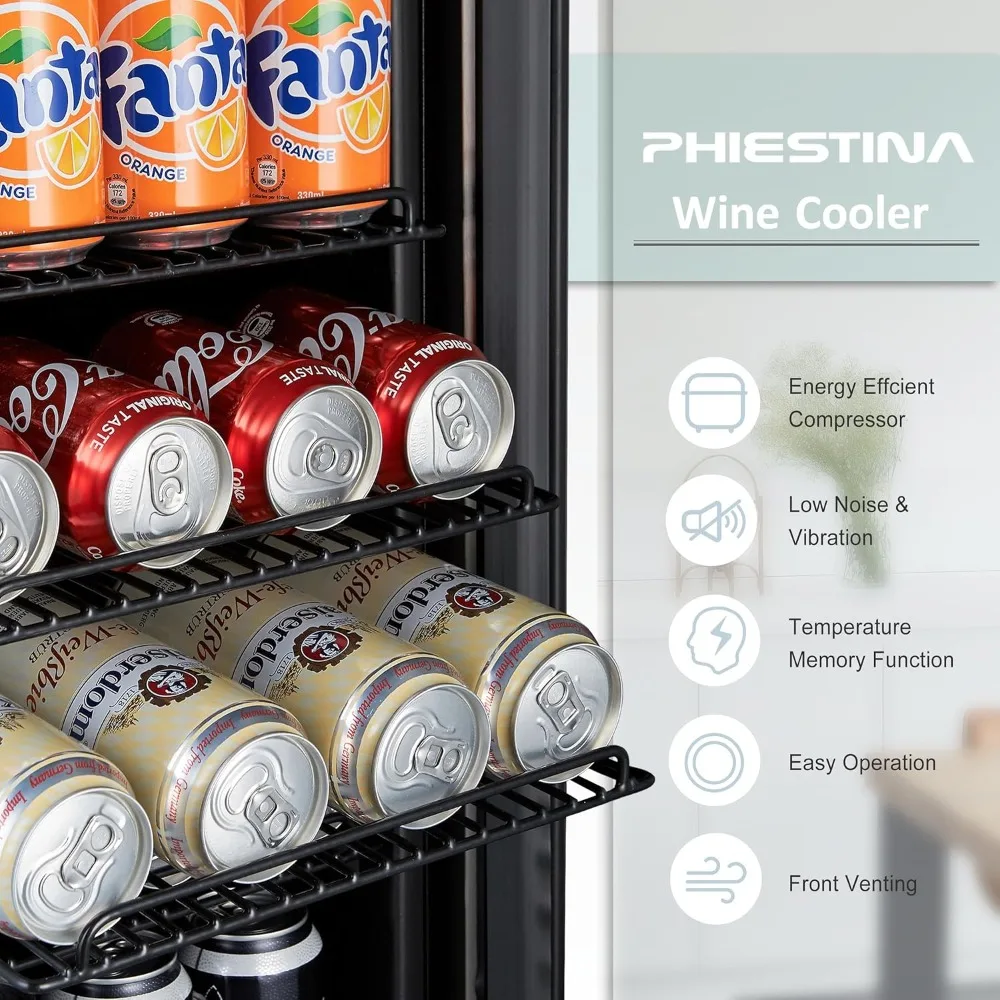 inch 96 Cans Built-in or Freestanding Beverage Cooler Mini Fridge with Auto Defrost,Glass Door & Removable Shelves