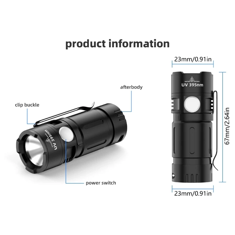 Torcia ultravioletta portatile in miniatura ad intensità, luce ricaricabile da 395 nm adatta per individuare macchie