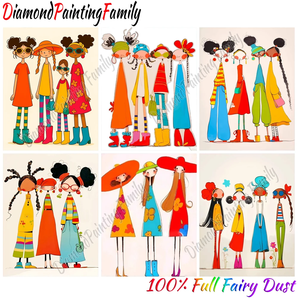 

Diamond Painting Family 5D Full Fairy Dust Crystal Resin Diamond Dot Art Color Girls AB Drill Embroidery Set Mosaic Painting Kit