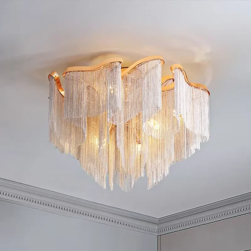 LED Ceiling Light with Aluminum Chain Tassels for Bedroom Dining Room Living Room Modern Decorative Fixture