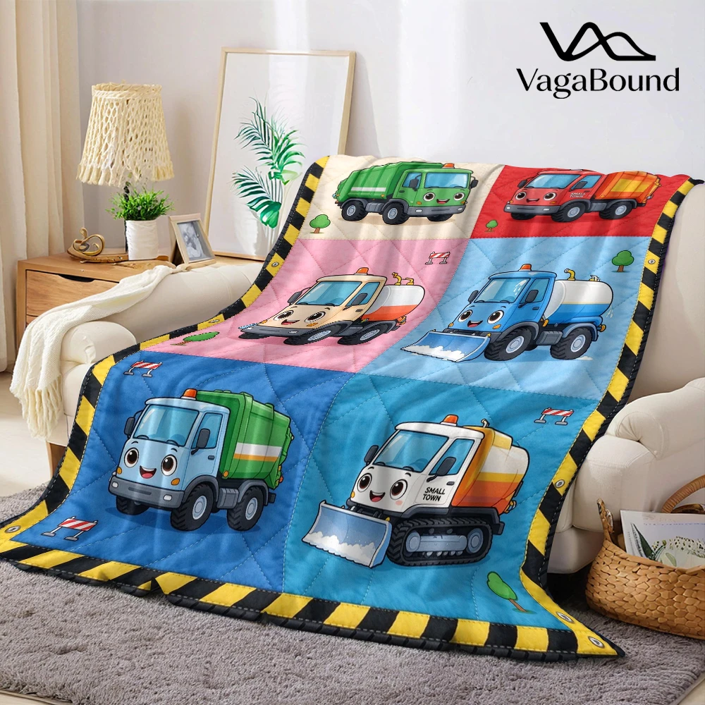 Municipal Trucks Grid Flannel Blanket Perfect for Sofa Office Bed Travel Sleep Read Relax Camping Four Season Use