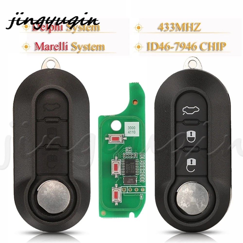 jingyuqin 3Buttons Marelli Delphi System Remote Car Key Fod 433MHZ ID46 PCF7946 For Lancia Delta Musa Ypsilon Abarth 500 Punto