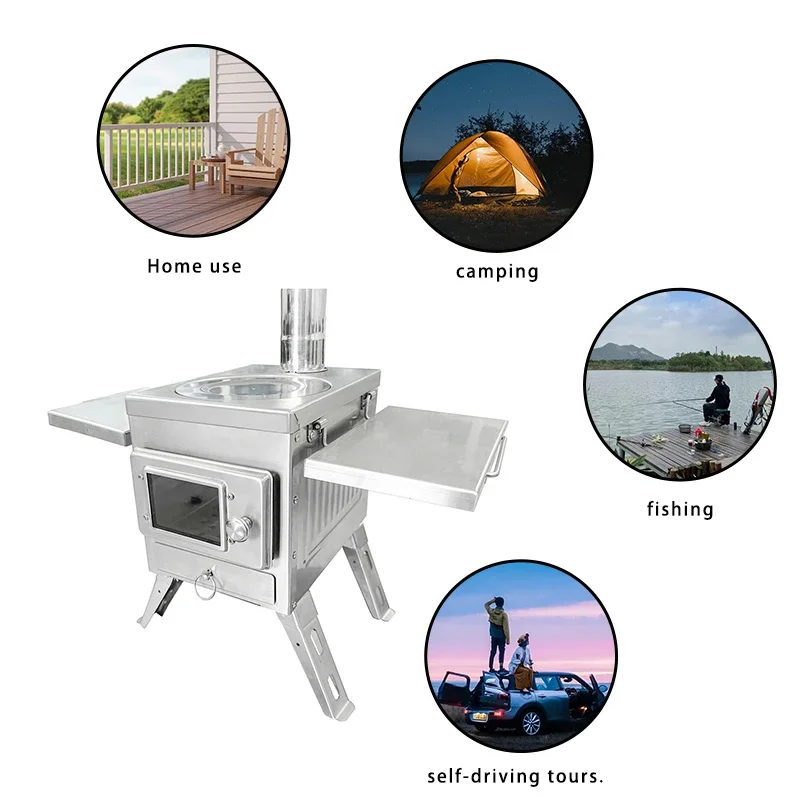 New Arrival Outdoor Camping Stove with Glass Window for Hiking Wood Burning  Stainless Steel Tent Stove