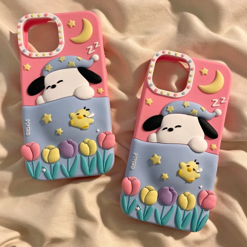 Nuovo! Cartoon 3D Sanrio Black Hello Kitty Pochacco custodia in Silicone per iPhone 11 13 12 14 15 Pro Max Cover posteriore morbida Anti-goccia