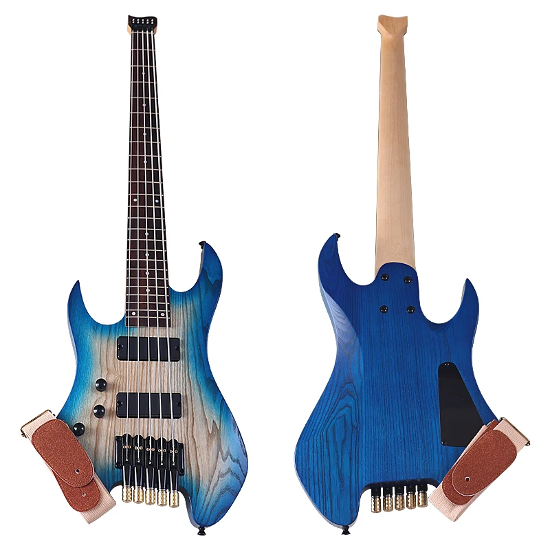 Left Hand Headless Bass Guitar 5 Strings 41 Inch Electric Bass Guitar Solid Ashwood Body with Canada Maple Neck