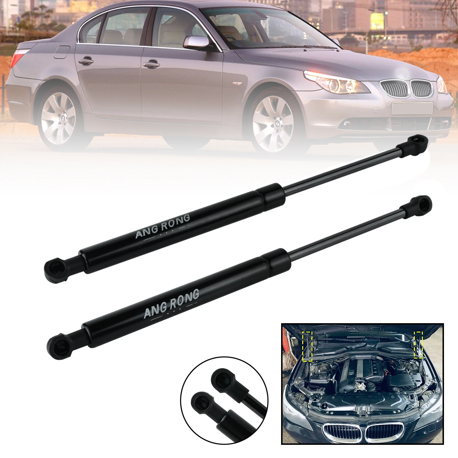 2x Front Bonnet Hood Gas Struts Spring Support Lifter 51237008745 for BMW 5 Series E60 E61 2003-2010
