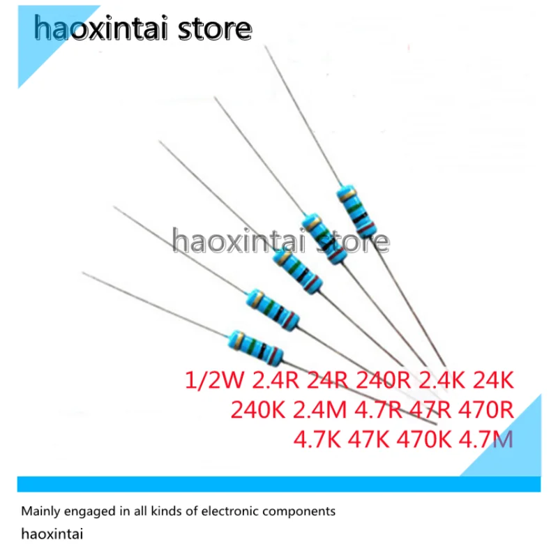 500PCS 1/2W carbon film resistance 5% 2.4R24R240R 2.4K 24K 240K 2.4M 4.7R 47R 470R 4.7K 47K 470K 4.7M four color ring resistance