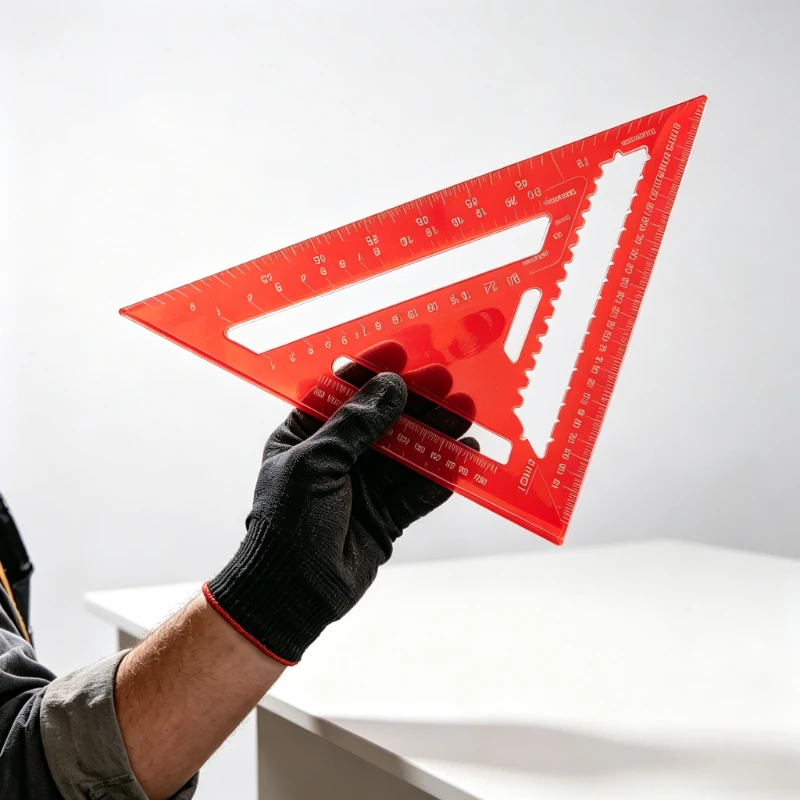 Red Plastic Speed Square Triangle Ruler, Carpenter Measuring Layout Tool, Multi‑Scale Marking Protractor for Woodworking