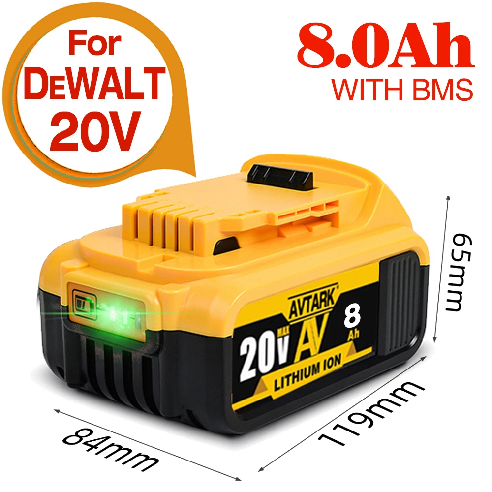 For DeWalt DCB184-XE 6Ah 8Ah 18V/20V Li-Ion Cordless Slide Battery DCB182 DCB184 DCB205-2 DCD/DCF/DCG Series