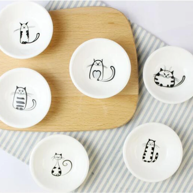 

6pcs/Set Ceramics Cute Cat Mini Small Plate Cartoon Creative Idea Kitchen Small Plate Set Tableware Novel Gift Snack Salad Plate