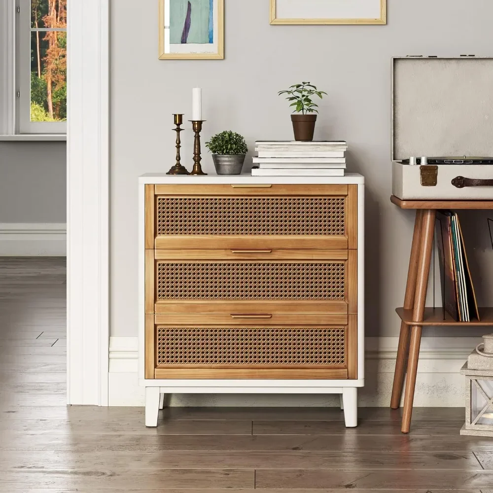 

Nightstands Farmhouse Nightstand with Brass Pull 3-Drawer Nightstands