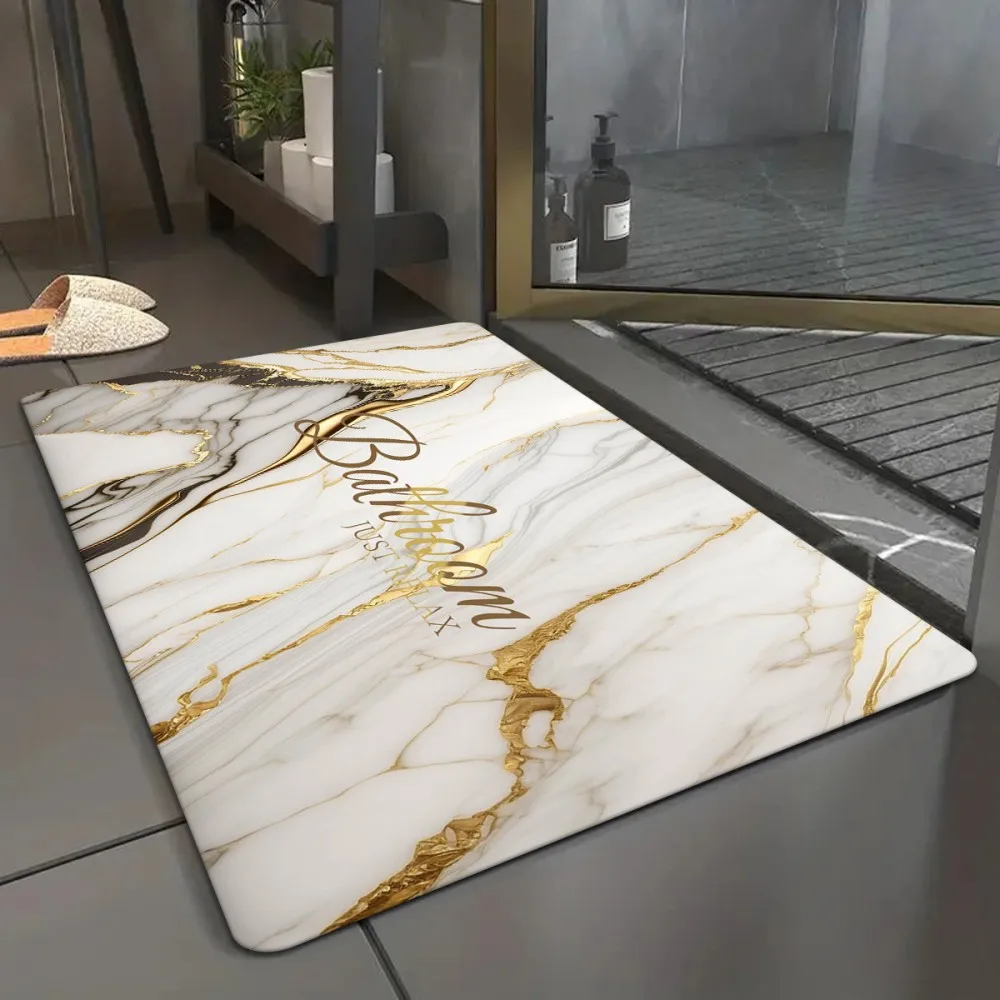 سجادة حمام VIKAMA بنمط رخامي ذهبي رملي أبيض، سجادة حمام مضادة للانزلاق للحمامات والدش وحصائر أبواب المطبخ #1
