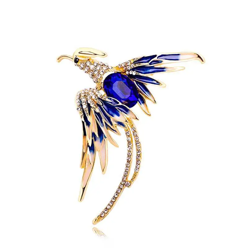 Temperament Phoenix Bird Crystal Brooches For Women Men Exquisite 5-color Enamel Flying Beauty Bird Party Banquet Office Brooch