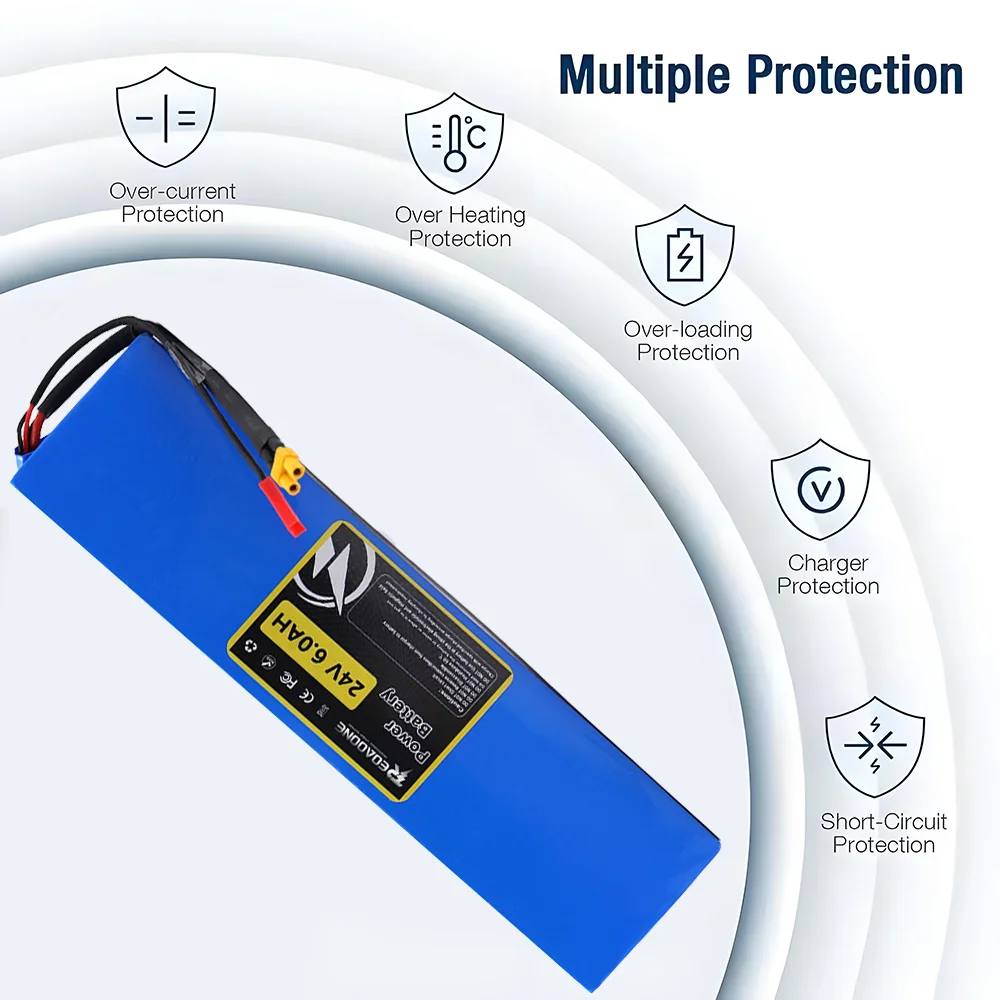 بطارية سكوتر كهربائي Reoaoone 24 فولت 6000 مللي أمبير في الساعة - حزمة ليثيوم خفيفة الوزن طويلة المدى مع BMS مدمجة وحماية آمنة