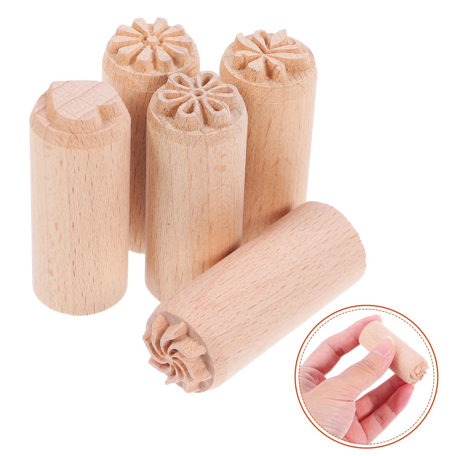 

5pcs Wooden Clay Pottery Stamp Wood Block Stamps Craft Tool For Diy Ceramic Decorating Lightweight Durable Natural Wood Stamp