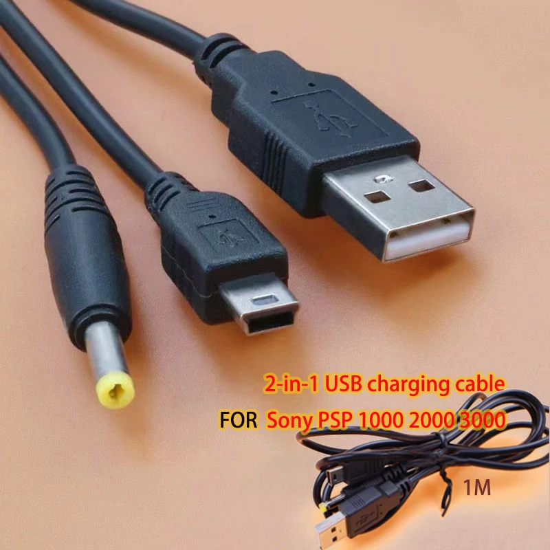 1Piece 2 In 1 USB Charger For PSP 1000 2000 3000 3001 3004 Game Console USB Data Cable + Charger Cable Cord Game Accessory ﻿