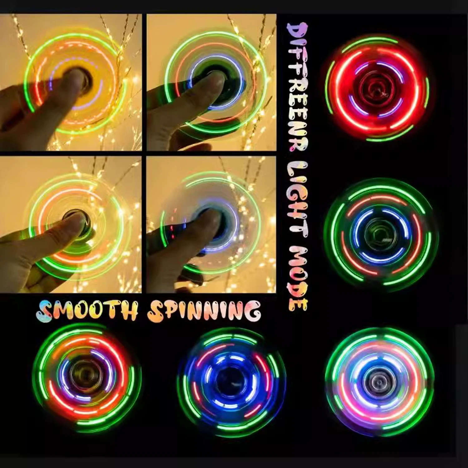 Spinner de mano con luz LED luminosa, giradores superiores que brillan en la oscuridad, EDC Figet Spiner, juguetes para aliviar el estrés de los dedos