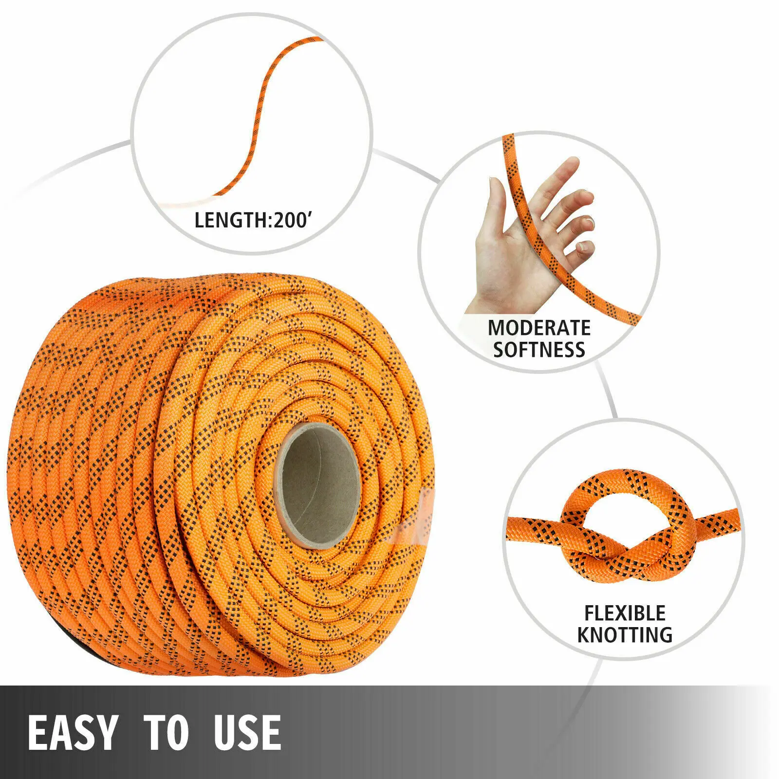 7/16\'\'200TT Double Braid Polyster Rope Nylon Climbing Rope 8400LbS Breaking Strength Pulling Strong for Garden Load Sailing Rope