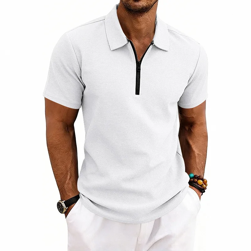 Summer Men's Casual Simple Commuter Waffle Short Sleeve Golf POLO Shirt