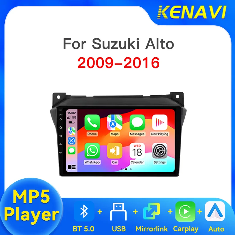 Car Stereo Radio Head Unit For Suzuki Aito 2009-2016 Wireless Carplay Android Auto Bluetooth USB AM FM RDS MP5 Multimedia Player