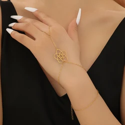 Kinitial Geometric Hand Harness Bracelets For Women Minimalist Chain Connecting Finger Ring Bracelet & Bangle Statement Jewelry