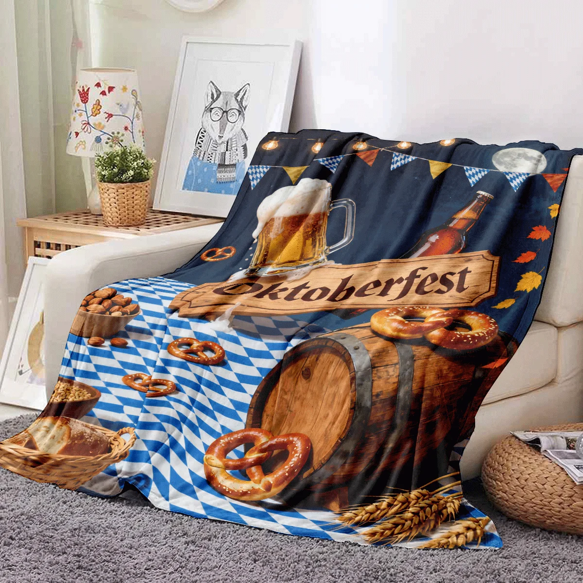 

1PC Munich Beer Festival Carnival Theme Carpet Bavarian Style Home Warm Decoration Blanket Soft and Comfortable Flannel Blanket